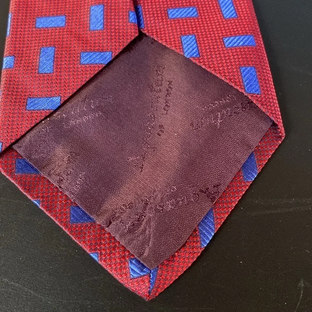 Innocenti Italy x Tom James Silk Brocade Hand Made Tie Geometric OAP Red Blue